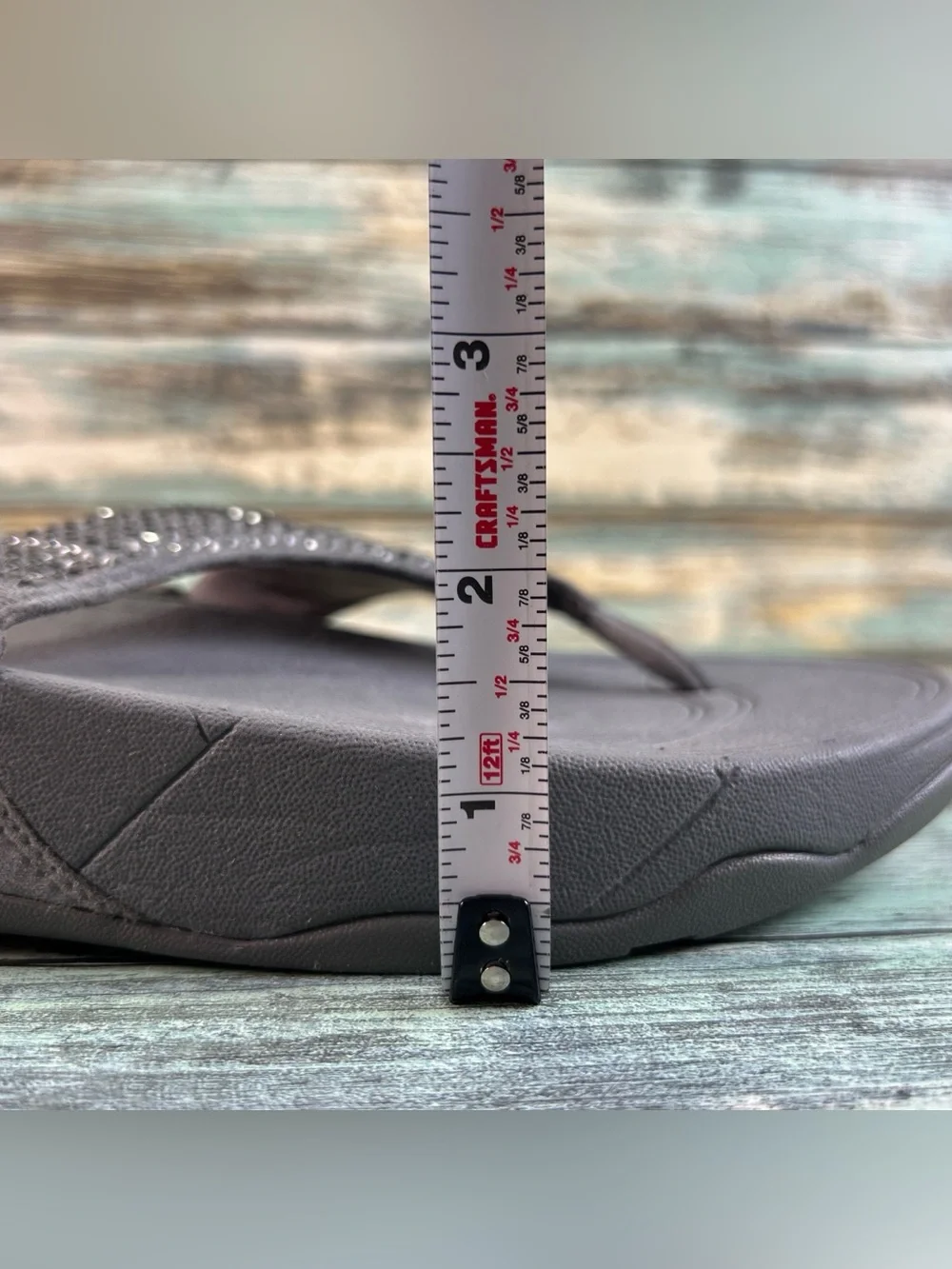 FITFLOP Lulu Flip Flop Sandals 7 Wedge Bling Summer Comfort Gray Crystals Suede